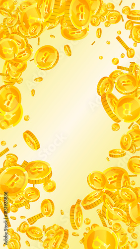Thai baht coins falling. Gold scattered THB