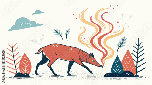 A decaying animal carcass emitting foul odor in the natural environment