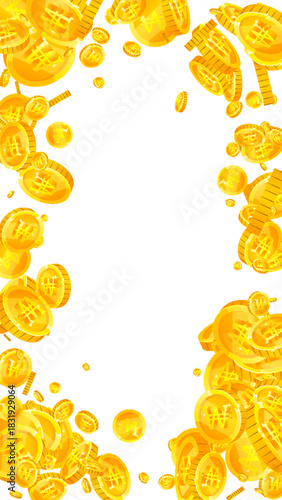 Korean won coins falling. Scattered gold WON