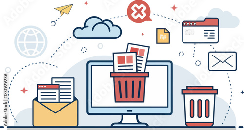 Digital Waste Icons And Data Files Floating In Cyber Space