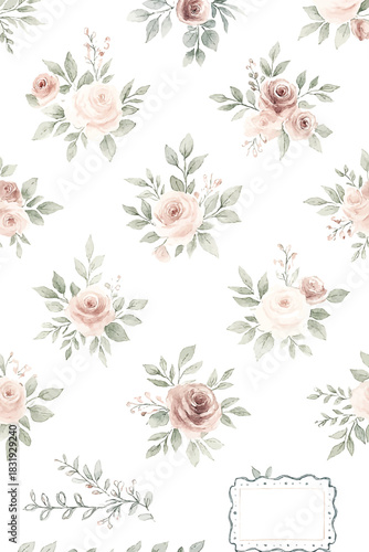 Foto Seamless pink floral vector pattern with a vintage set of decorative flower and