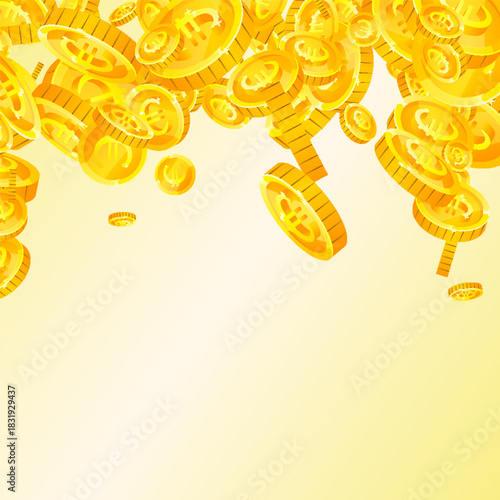 European Union Euro coins falling. Scattered gold