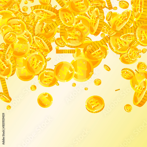 Korean won coins falling. Scattered gold WON