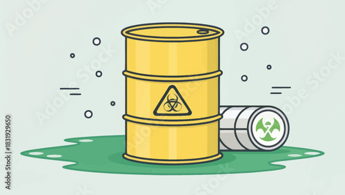Toxic industrial solvent spill from a chemical barrel contaminating area
