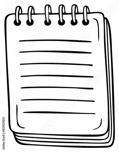 Black and white notepad illustration with wire binding and horizontal lines