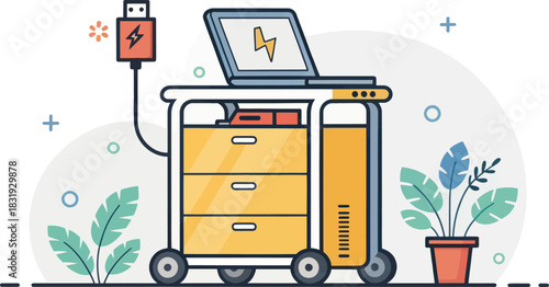 A Laptop Charging Cart in Vector Style for Technology Support