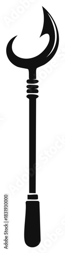 Striking black silhouette of a trident with a curved central prong and a textured handle