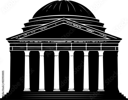 Pantheon building silhouette vector illustration