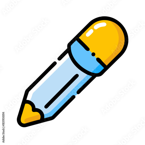 Flat vector illustration of bright pencil with bold eraser and stripes rounded silhouette clean vector look