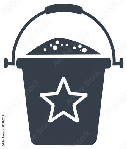 Dark blue bucket filled with sand and decorated with a white star outline