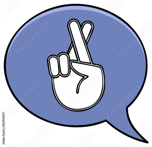 Fingers crossed in a speech bubble hoping for good luck or forgiveness with hand gesture icon