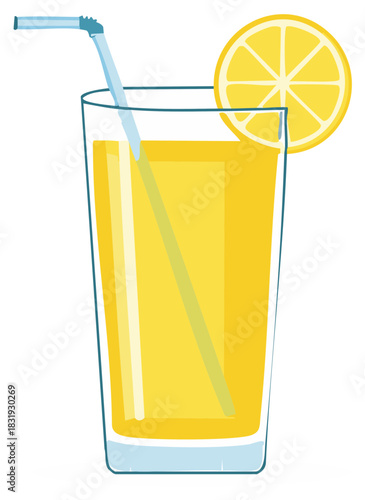 Refreshing Lemonade or Orange Juice Glass with Straw and Citrus Slice Summer Drink Illustration