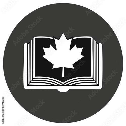 Open book with Canadian maple leaf symbol illustration flat icon design
