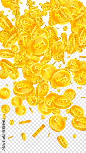 Swiss franc coins falling. Gold scattered CHF