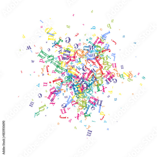 Flying latin letters. Colorful childish scattered