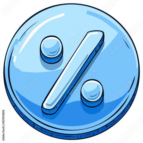 Blue Percent Sign Cartoon Symbol Illustration Isolated Graphic Image