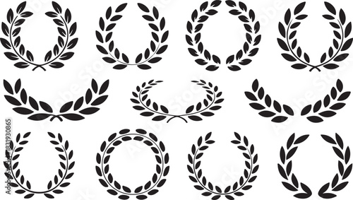 Collection of Laurel Wreath Icons in Various Styles and Sizes Keywords: laurel wreath, award, victory, success, achievement, celebration, honor, emblem, crest, design element, graphic, symbol