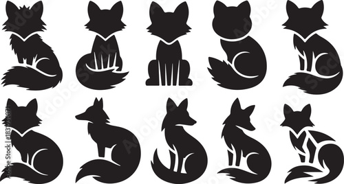 Collection of Minimalist Fox Silhouettes animal wild