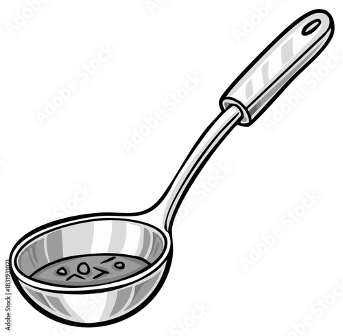 Kitchen Ladle with Stew or Soup Serving Spoon Silverware Illustration