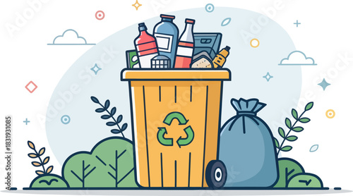 Overflowing Garbage Bin Showing Waste Disposal Issue