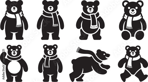 Collection of Teddy Bear Poses and Expressions silhouette standing
