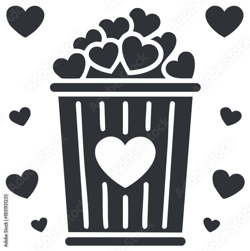 Overflowing Love Hearts Trashcan, Symbol of Discarded Relationships and Valentine's Day