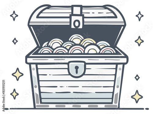 Cartoon Illustration of an Open Treasure Chest Filled with Sparkling Gold Coins