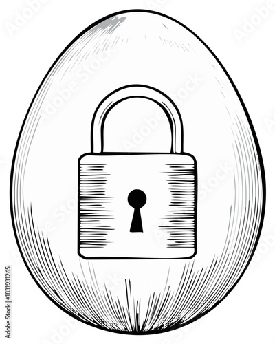 Secure Easter Egg with Padlock Illustration Drawing Style