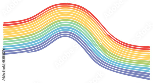 Abstract rainbow lines flowing across white background