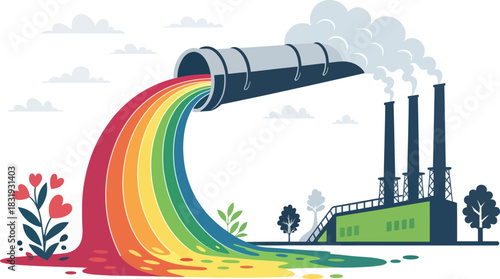 Toxic colored dye liquid flowing from a source