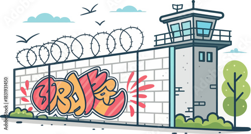 Uncontrolled Graffiti Art on a City Wall Displaying Urban Culture