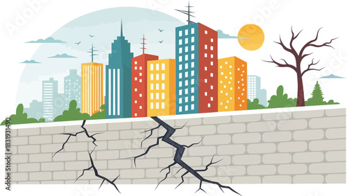 Cracked and Dirty Urban Wall with Signs of Decay and Degradation