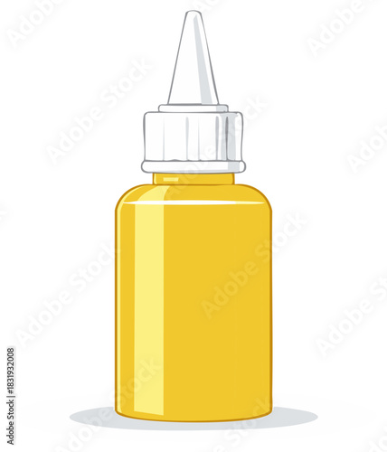 Yellow glue bottle illustration, craft adhesive container with cone tip applicator for precision application, arts and crafts supplies