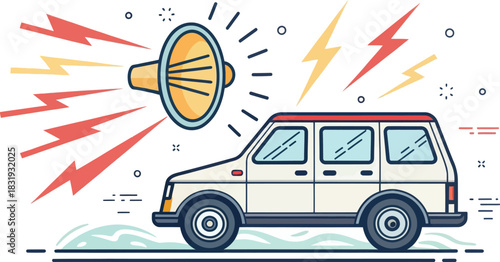 Vehicle Horn Icon Emitting Pollution Exaggerated Visual
