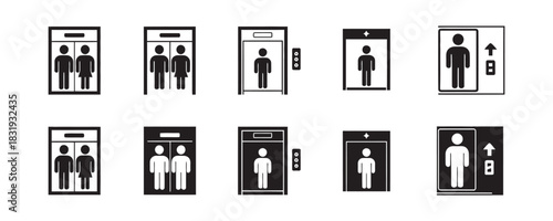 Restroom signs with various gender symbols and icons