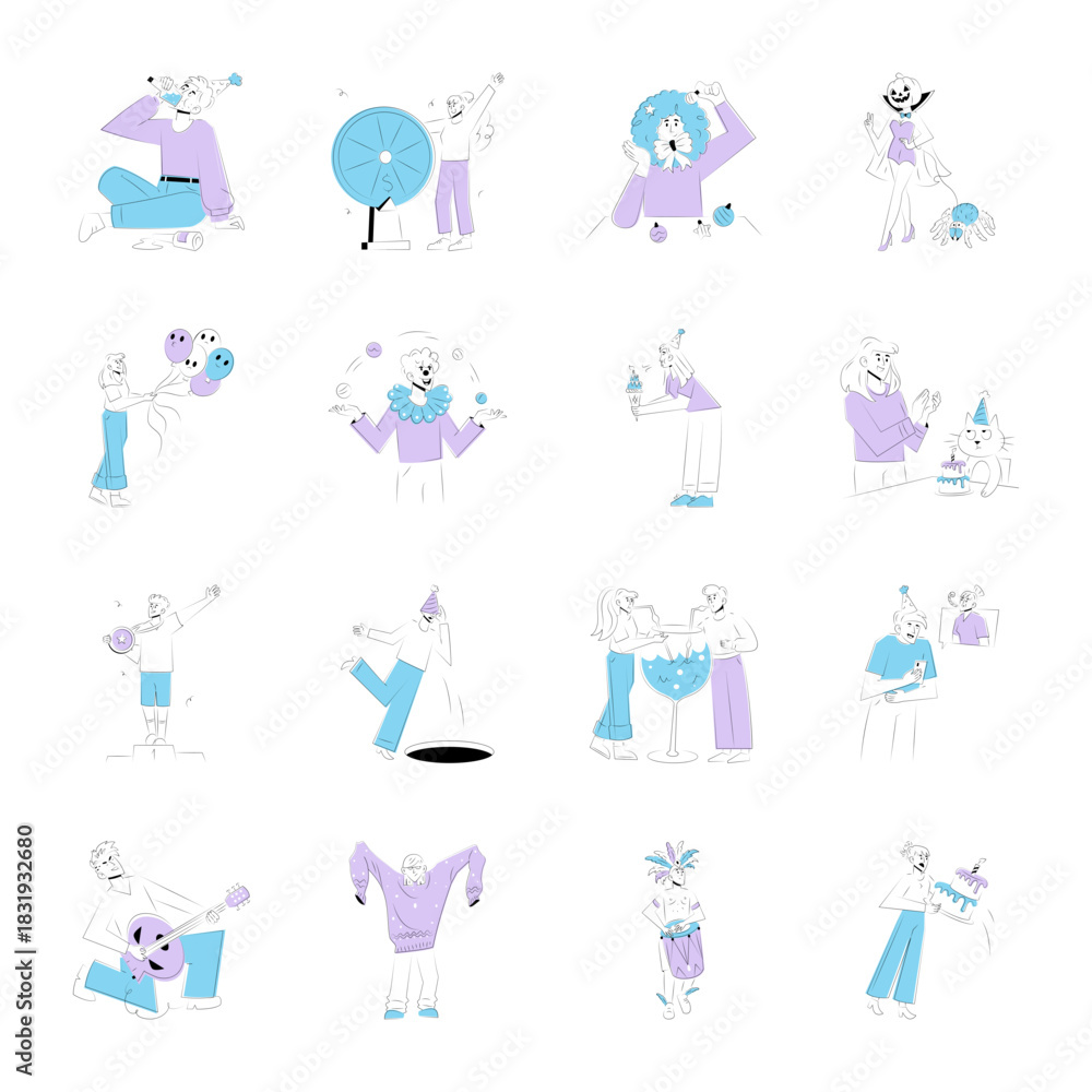 Fototapeta premium Set of Hand Drawn Fun Activities Illustrations 