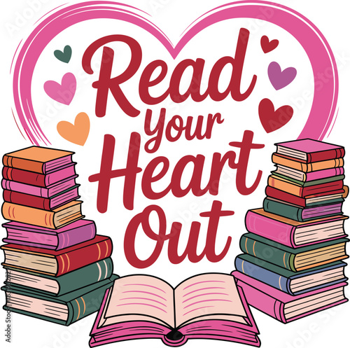 Read Your Heart Out stacked books and open book reading