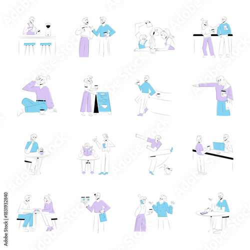 Set of Hand Drawn Coffee Cafe Illustrations 