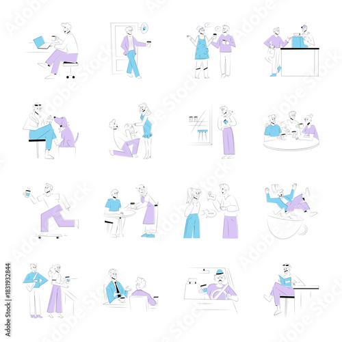 Pack of Coffee and Conversation Drawing Illustrations 