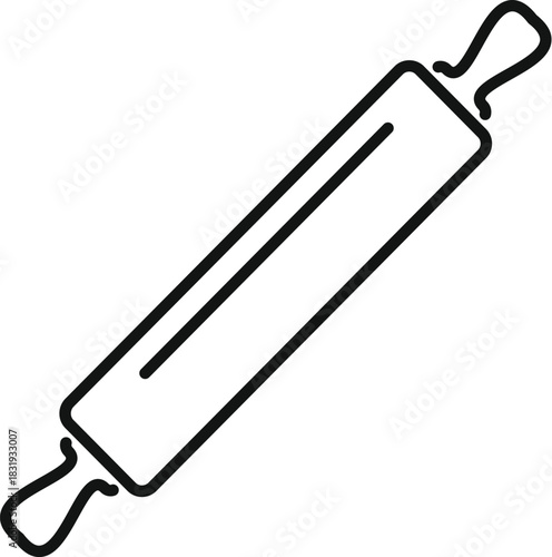 Simple line drawing of a rolling pin, a kitchen utensil used to flatten dough or pastry