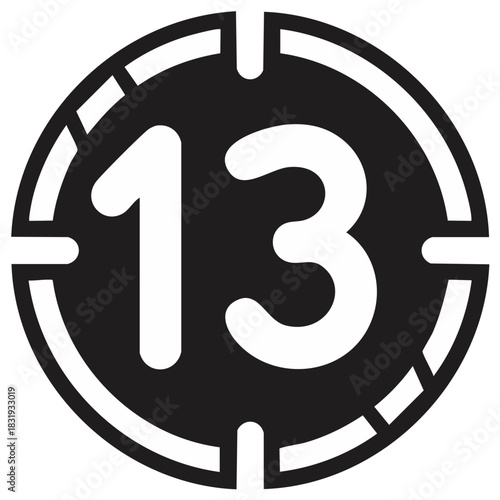 Number 13 icon with film countdown timer circle vector illustration