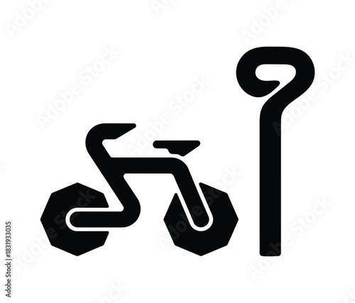 Abstract Geometric Bicycle Icon with Stylized Parking Symbol – Modern Black Silhouette Design