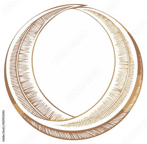 Elegant hand drawn circular frame with feather texture and subtle gold gradient