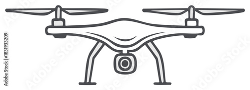 Hand-drawn drone with camera and propellers, isolated on white background