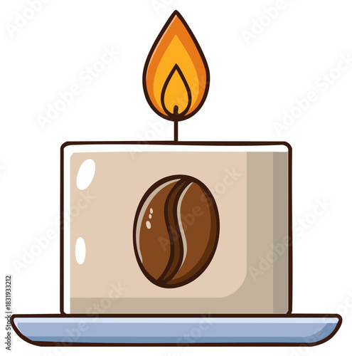 Stylized coffee bean candle with aroma, isolated on a white background, warm and soothing atmosphere