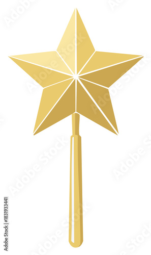 Elegant golden five pointed star Christmas tree topper vector illustration