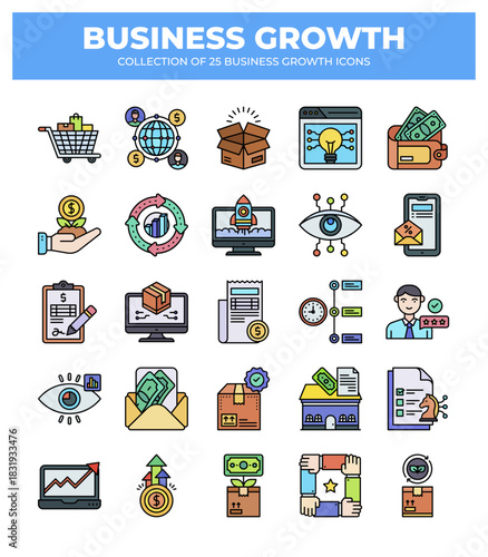 Business Growth Icons: 25 Essential Icons for Marketing. Finance. and Investment