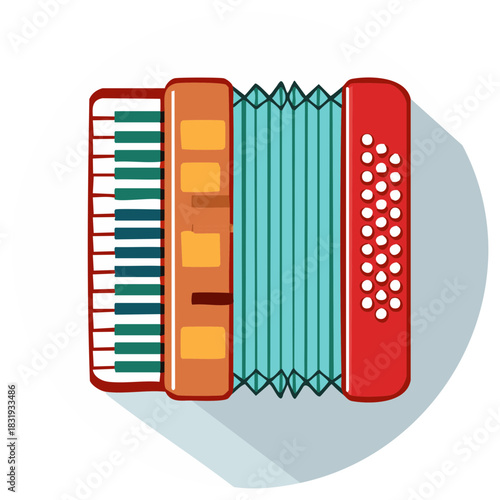 Stylized colorful accordion musical instrument in a flat design icon style