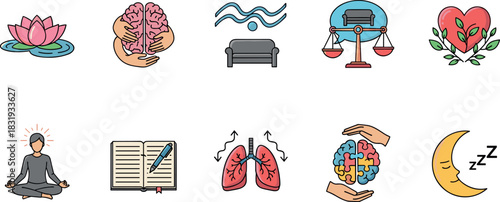 Collection of Mental Health and Wellbeing Icons