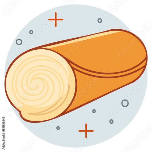Delicious Rolled Cake with Creamy Swirl Filling Illustration, Sweet Dessert Graphic Design Element